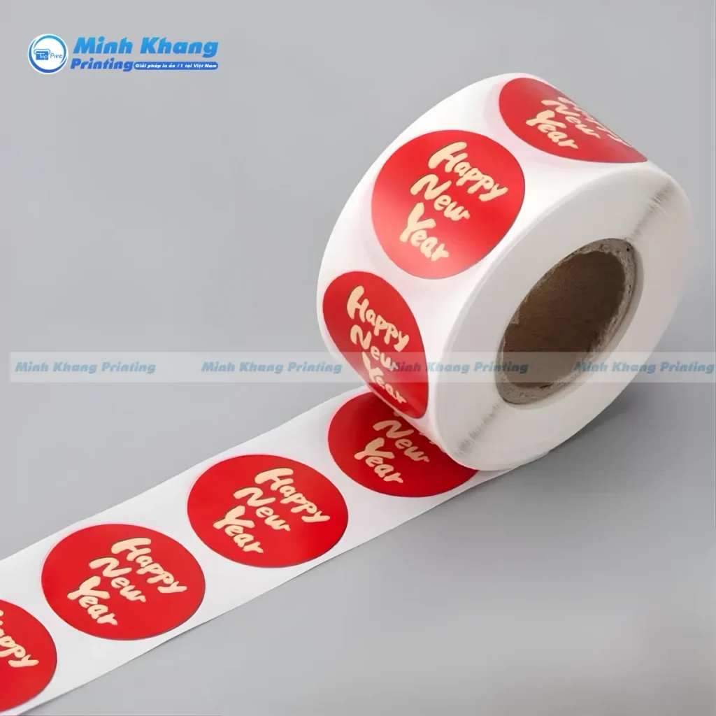 Mẫu sticker cuộn happy new year dán niêm phong hộp quà tết