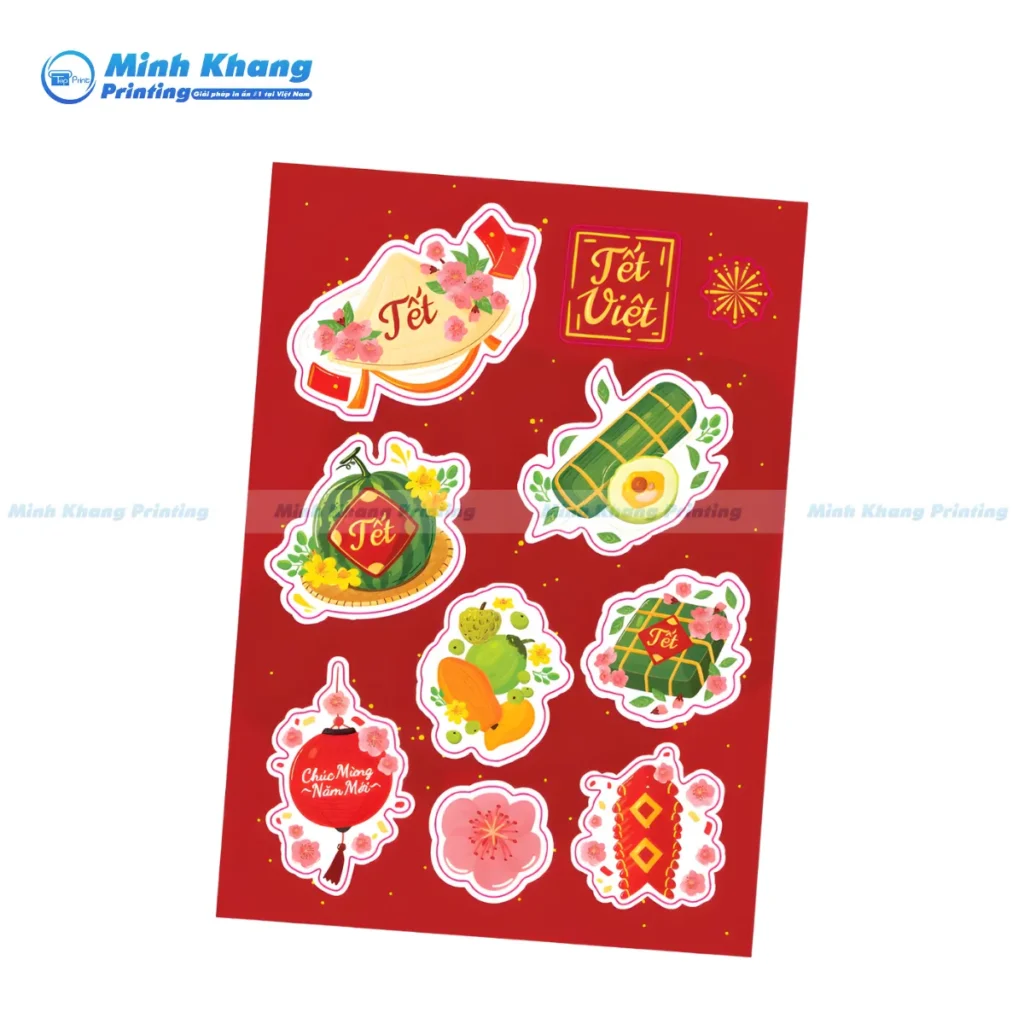 Mẫu sticker dưa hấu, bánh tét phù hợp trang trí văn phòng, cửa kính và không gian làm việc ngày xuân