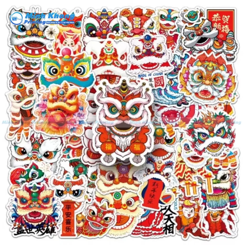 Mẫu sticker múa lân giá rẻ vẫn đảm bảo chất lượng cao khi in offset cho số lượng lớn