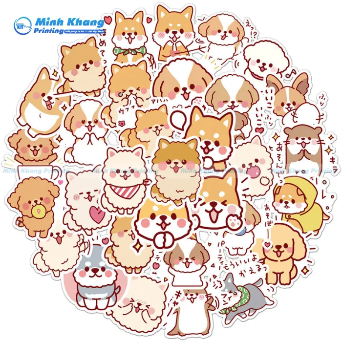 Mẫu Sticker Dán Nhãn Cún Con Chibi 