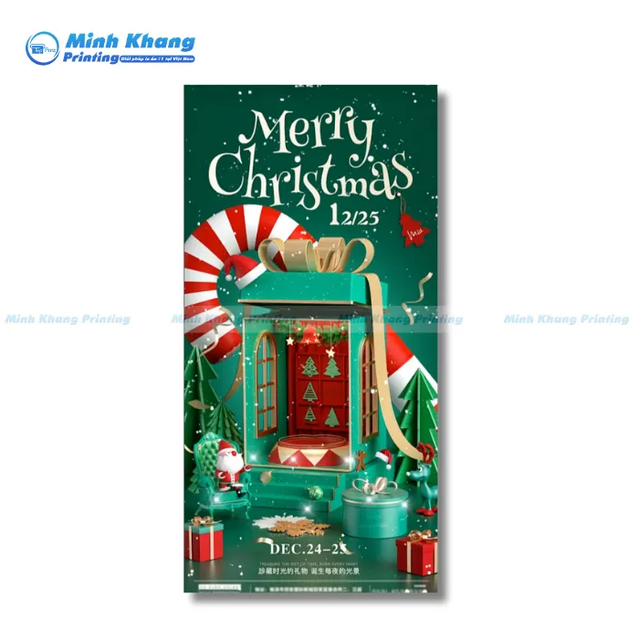 Mẫu Tờ Rơi Noel Với Hình Ảnh Hộp Quà Xanh Lá Chủ Đạo