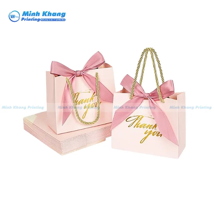 Mẫu Túi Giấy Nhỏ Đựng Trang Sức Đính Nơ Ruy Băng Hồng