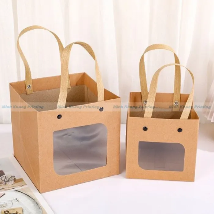 Mẫu Túi Giấy Kraft Mặt Kính Hình Vuông 