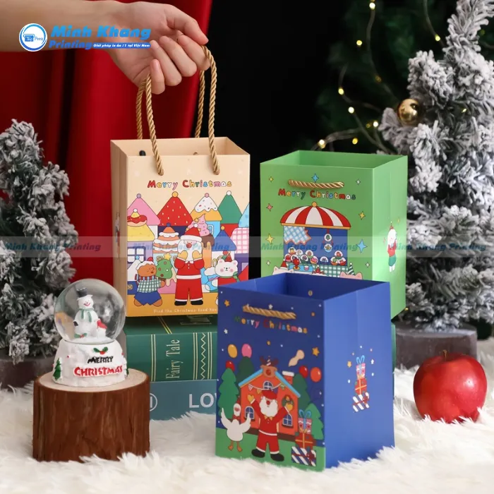 Mẫu Túi Giấy Couche Noel Đẹp & Đa Dạng Hoa Tiết Giáng Sinh