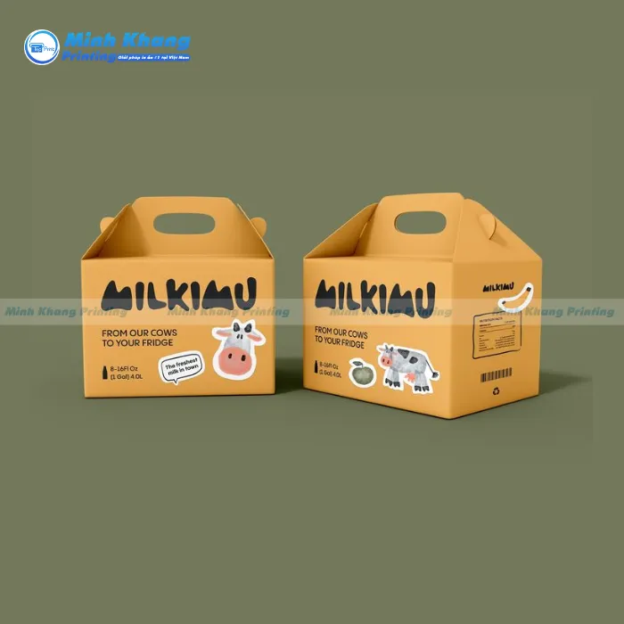 Mẫu Hộp giấy Nắp Gài Vàng Có Quai Cầm