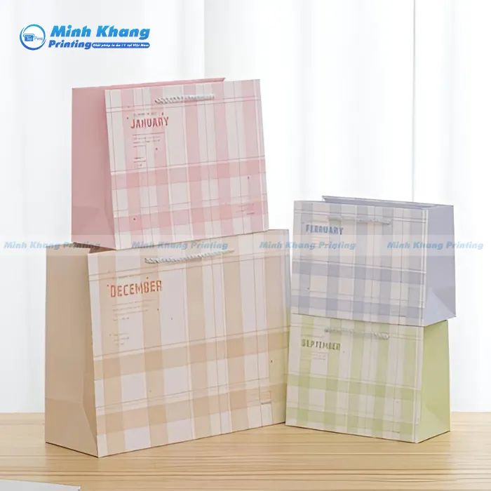 Mẫu Túi Giấy Màu Pastel Họa Tiết Caro Năng Động & Hiện Đại