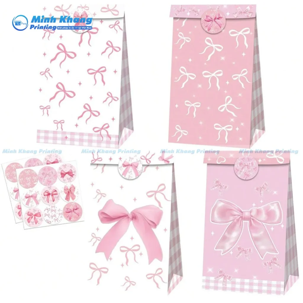Mẫu túi giấy tam giác in hình nơ ngọt ngào nữ tính