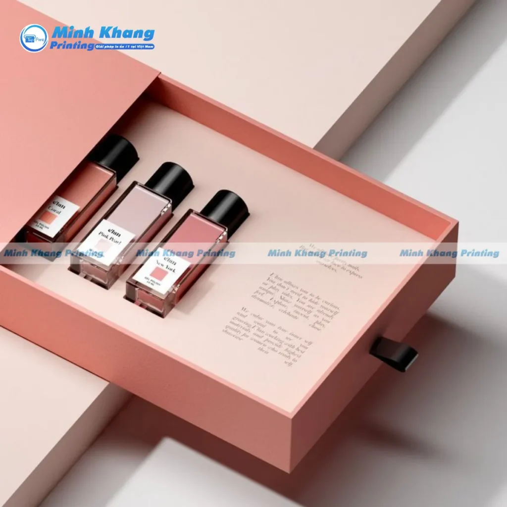 Mẫu hộp giấy 3 ngăn chất liệu giấy Ivory, nắp trượt đựng son
