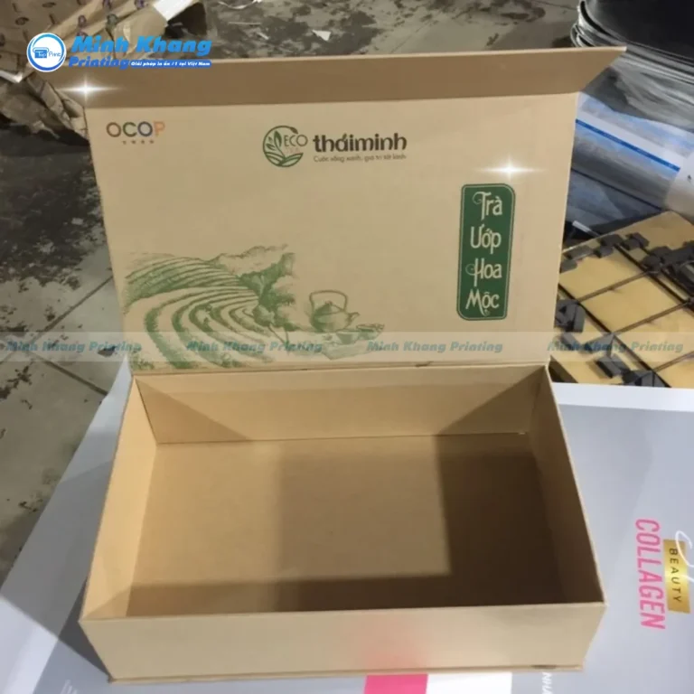 Mẫu Hộp Giấy Nam Châm Kraft Cứng In Logo Xanh Lá Đựng Trà Quà Tặng