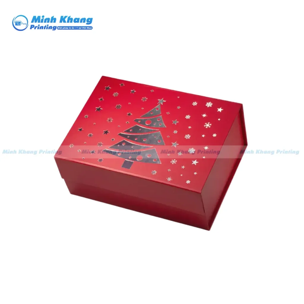 Mẫu Hộp giấy Noel hình cây thông nắp nam châm độc đáo, mang không khí lễ hội 