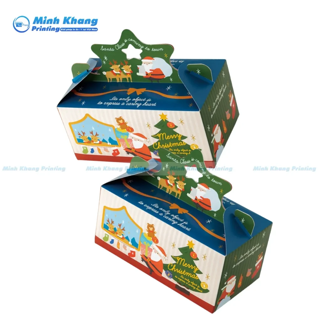 Mẫu Hộp giấy Noel có quai xách tiện lợi
