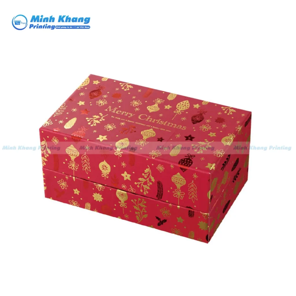 Mẫu Hộp giấy Noel cao cấp nắp âm dương, chất liệu giấy duplex cứng cáp, bền đẹp