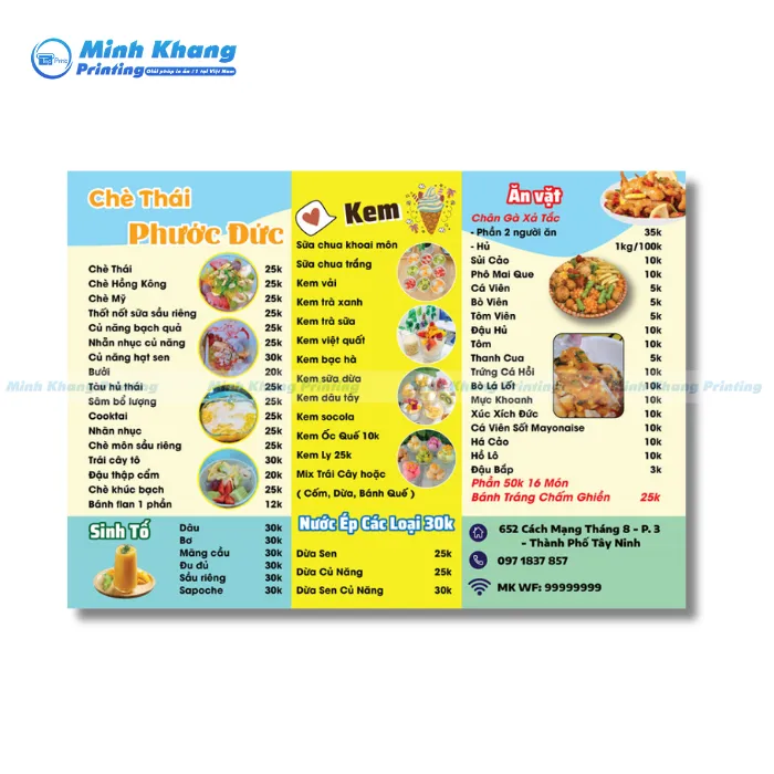 Mẫu Menu Chè Thái Phước Đức Bắt Mắt & Nổi Bật