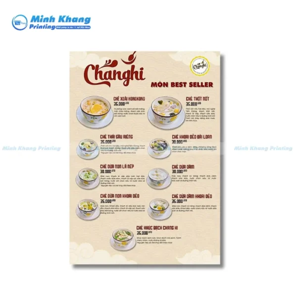 Mẫu Menu Quán Chè Chang Hi Đẹp & In Bằng Giấy Mỹ Thuật