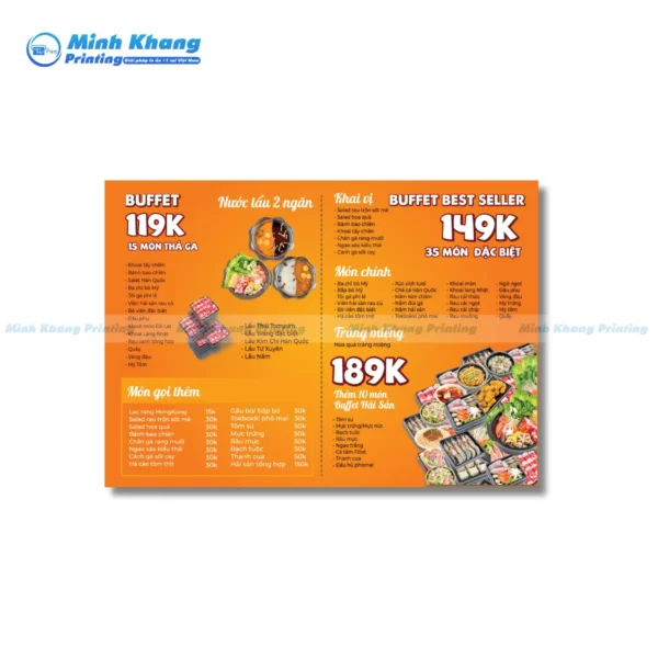 Mẫu menu quán nướng đơn giản buffet 149k