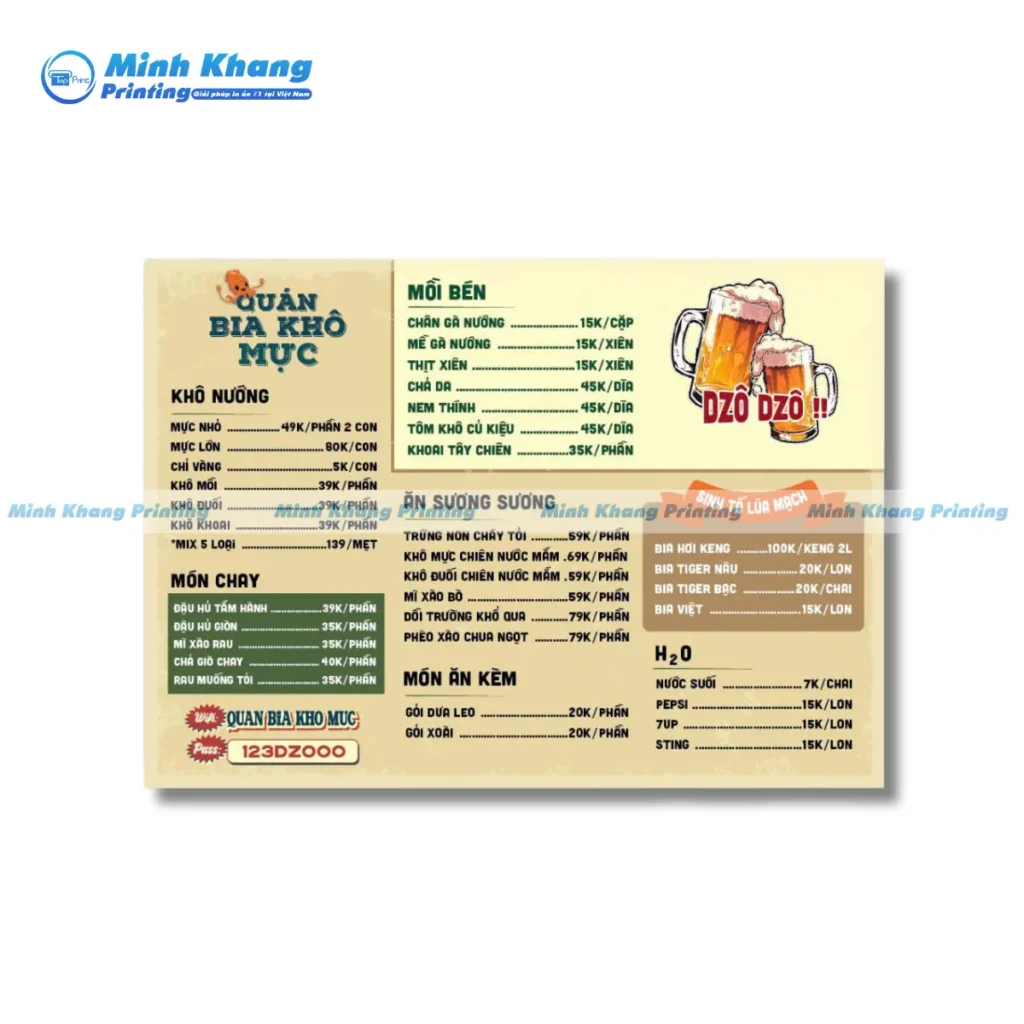 Mẫu menu quán nướng đơn giản 