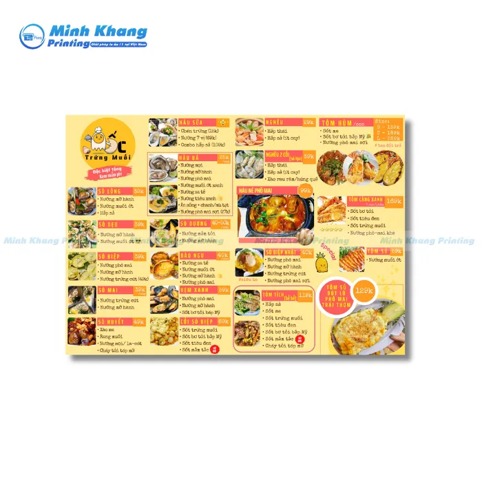 Mẫu Menu Quán Ốc Trứng Muối Đẹp & Hình Ảnh Minh Họa Chân Thực