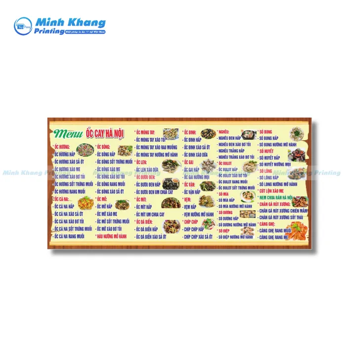 Mẫu Menu Quán Ốc Đa Dạng Món Cách Chế Biến
