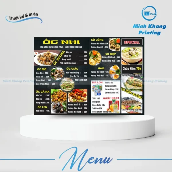 Menu quán ốc