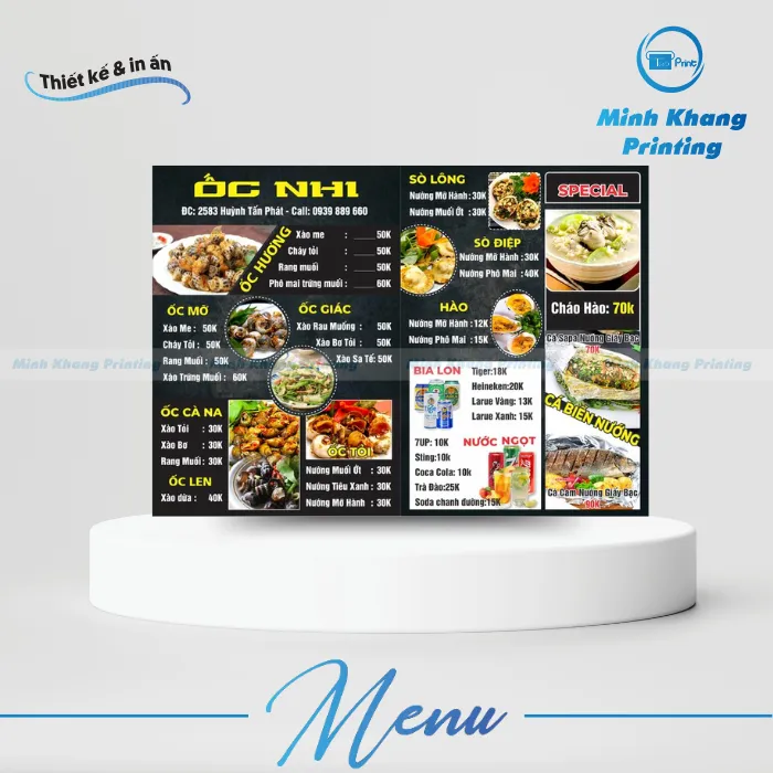 Menu quán ốc
