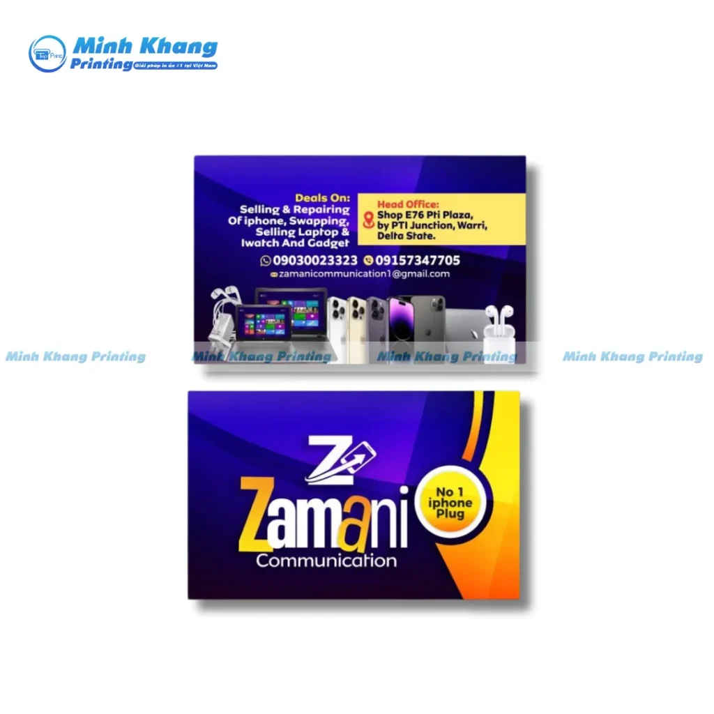 Mẫu card visit cửa hàng điện thoại dùng hình ảnh sản phẩm mới làm nền