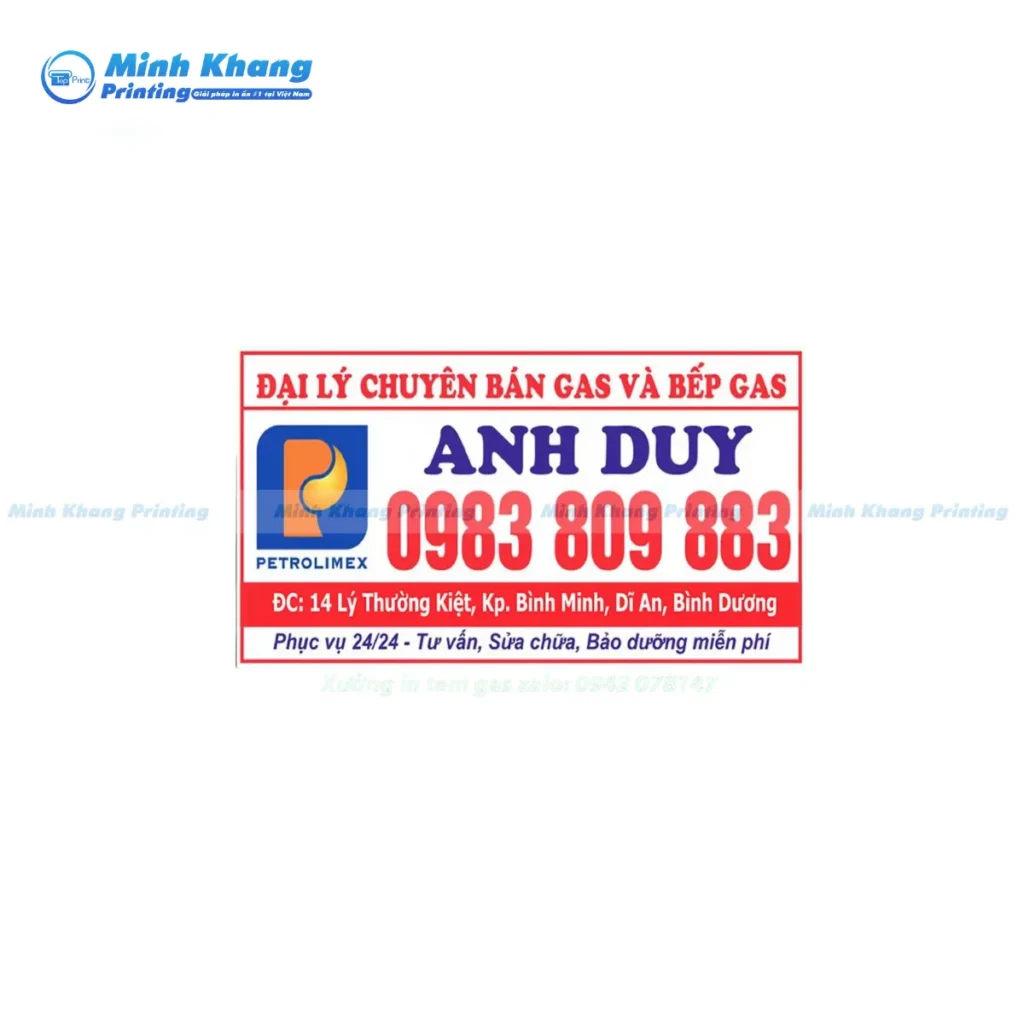Mẫu card visit đại lý chuyên bán bình gas, bếp ga Anh Duy