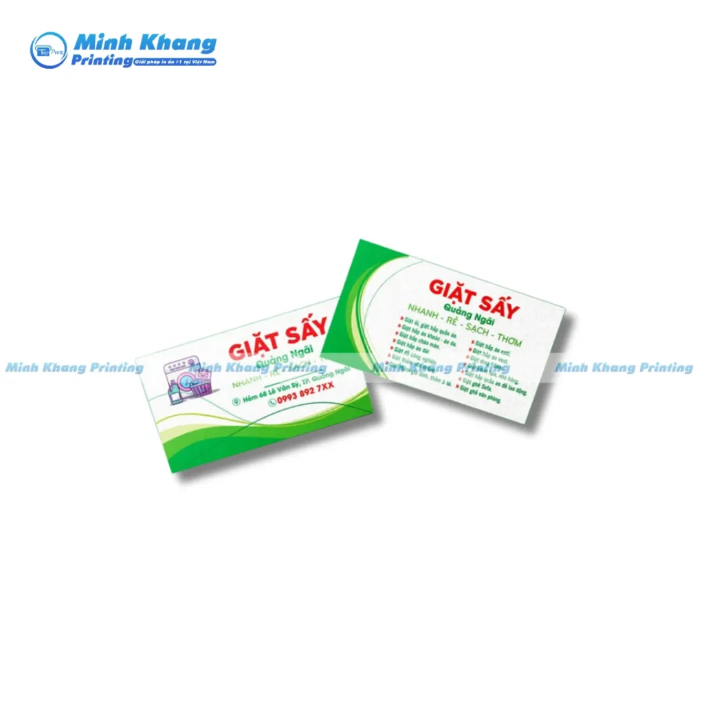 Mẫu card visit giặt là phối màu trắng xanh tạo cảm giác sạch sẽ và hiện đại