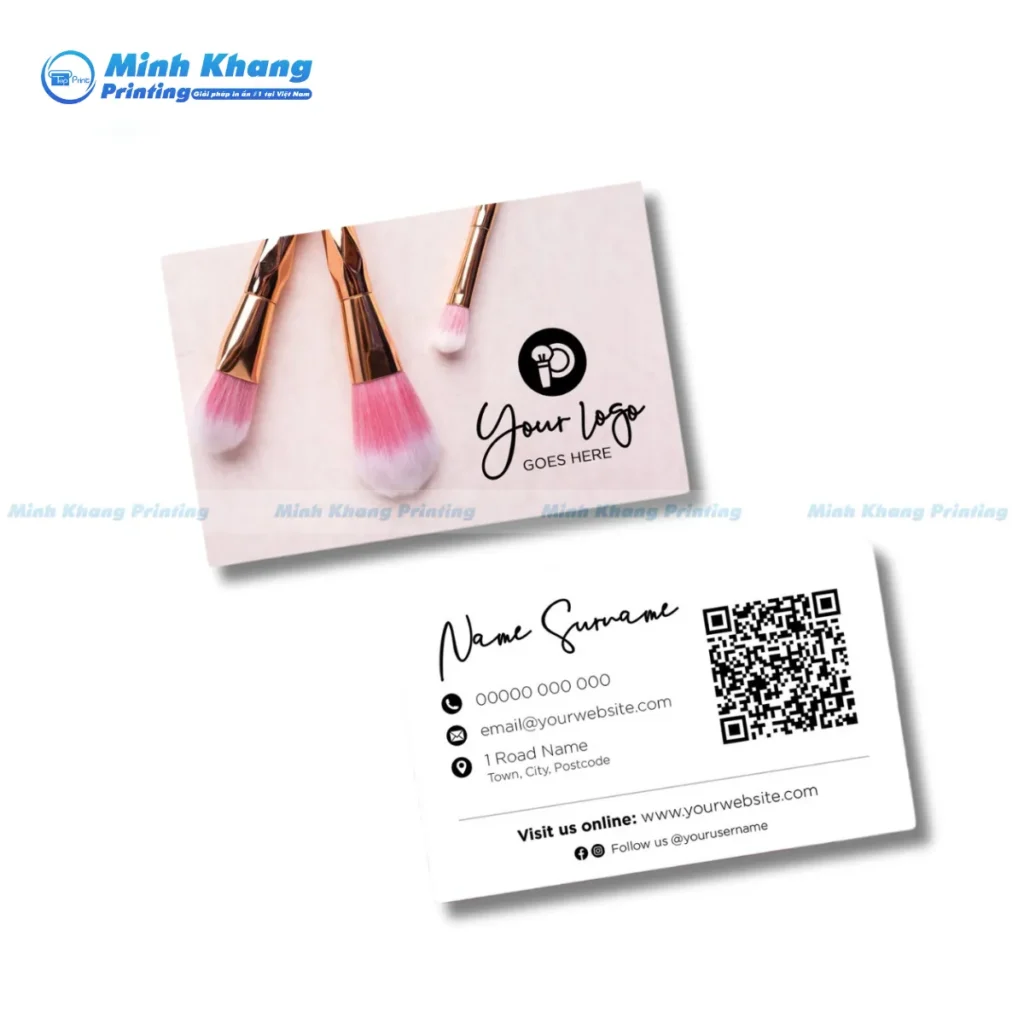 Mẫu card visit make up có mã QR giúp khách hàng dễ dàng truy cập portfolio online