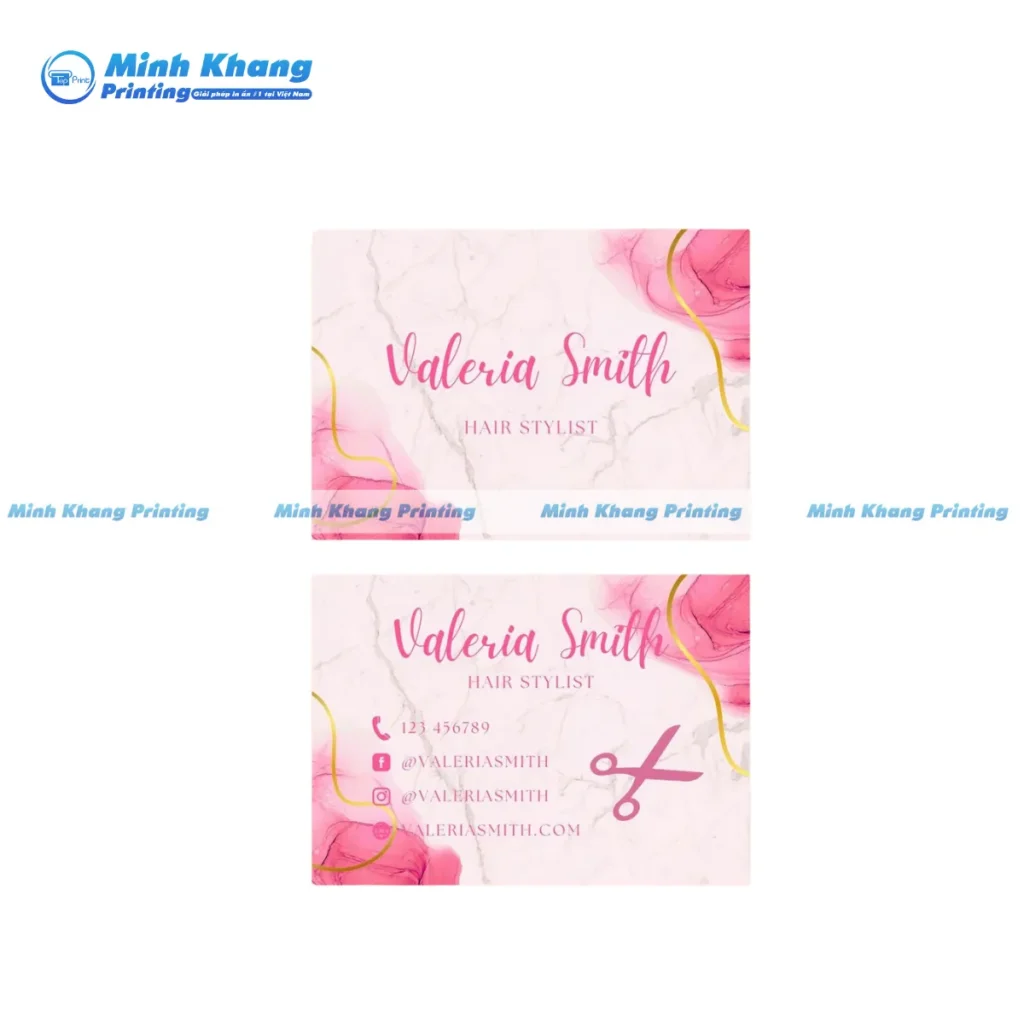 Mẫu thiết kế card visit màu hồng cho spa, in ép kim, ép nhũ vàng