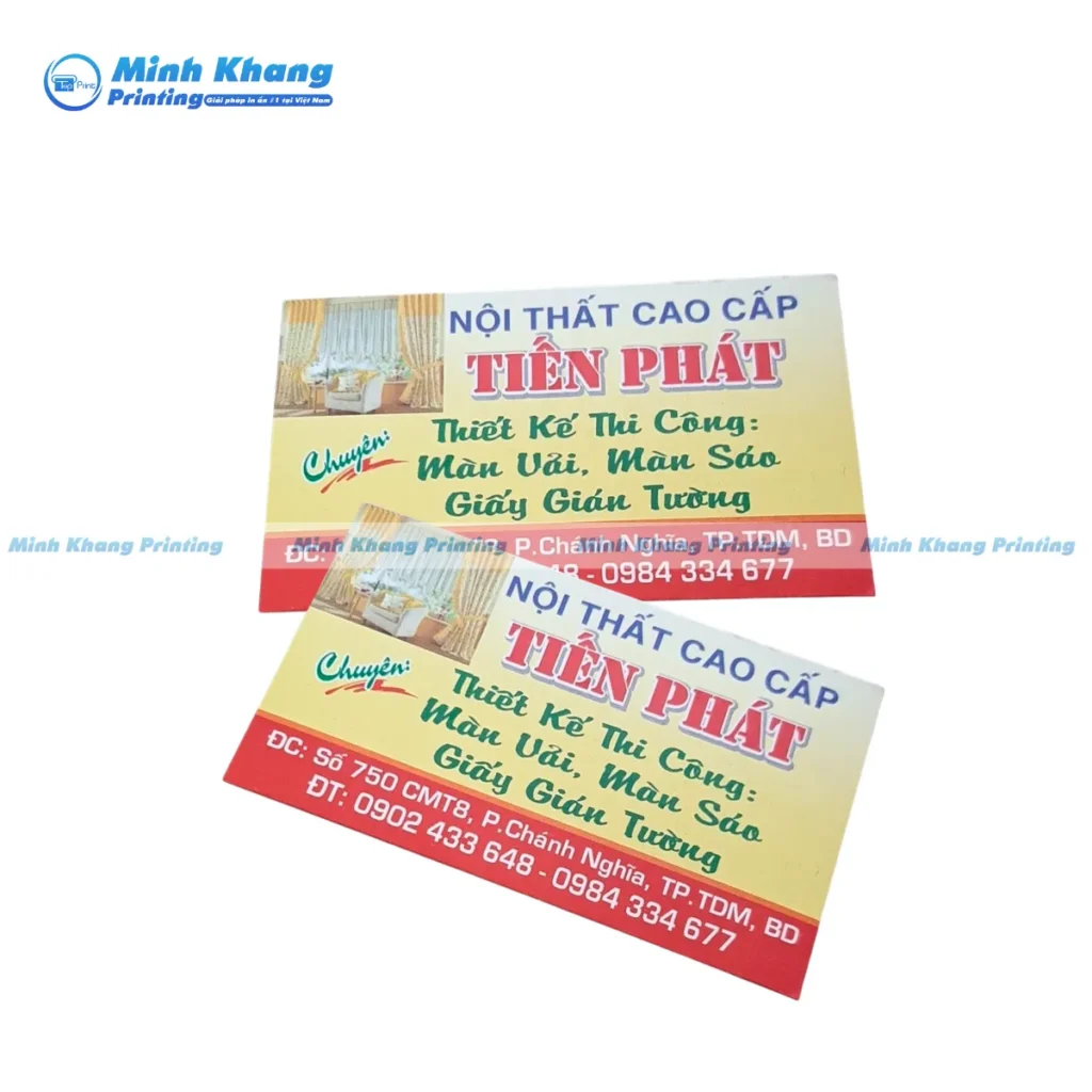 Mẫu card visit rèm cửa chuyên nghiệp in trên giấy couche 300gsm, cán màng mờ