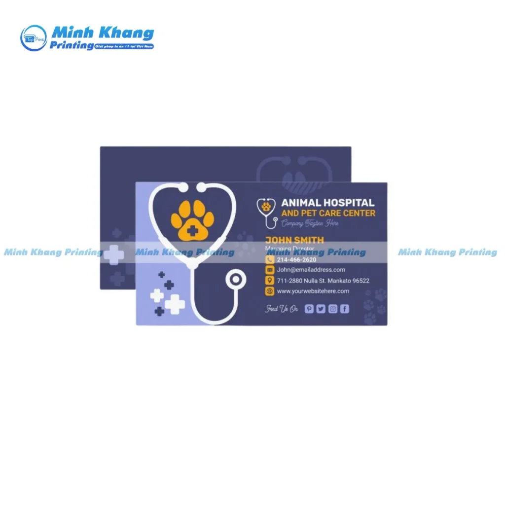 Mẫu Card Visit Thú Y lấy cảm hứng từ dấu chân, xương gặm để tạo nét dễ thương