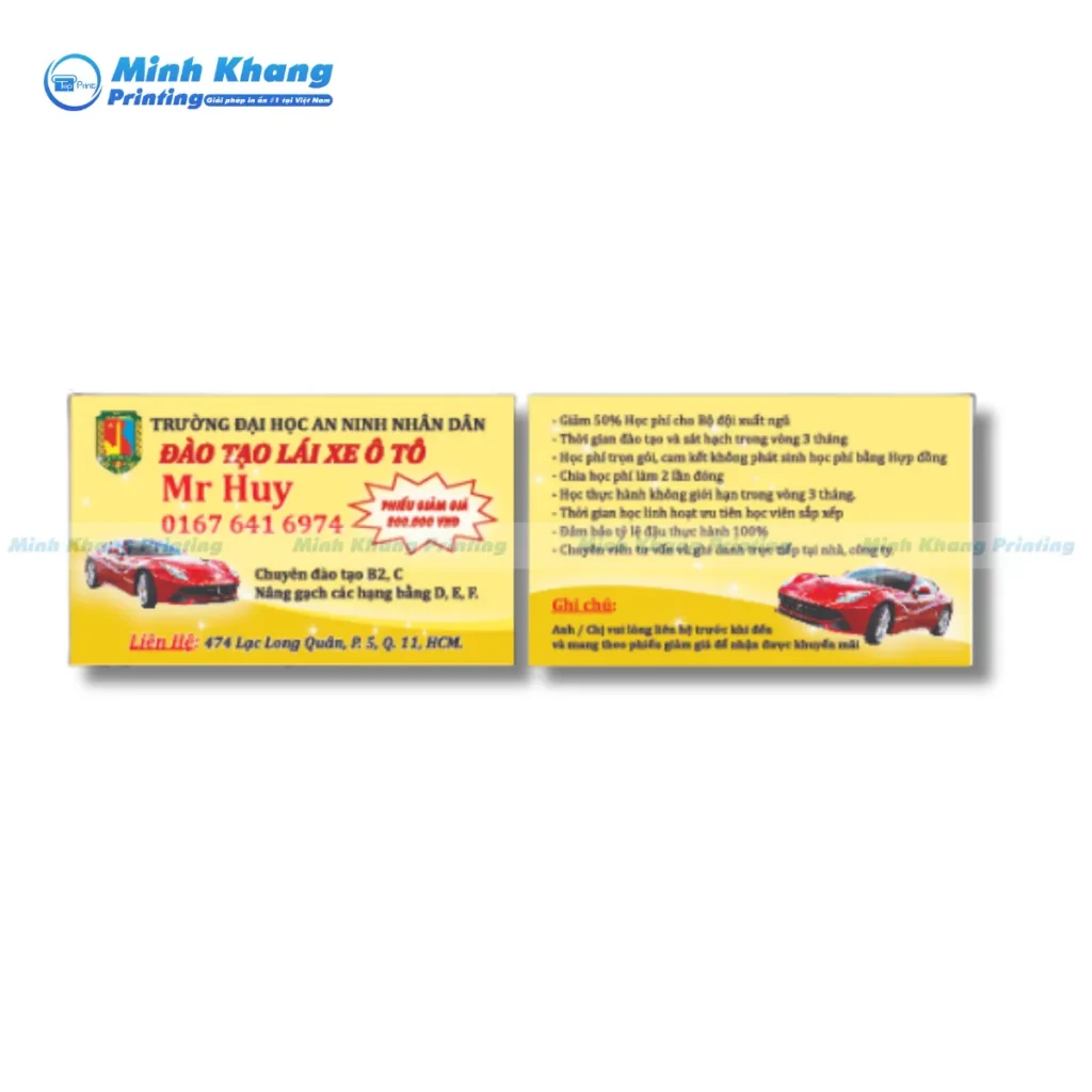 Mẫu card visit dịch vụ xe màu vàng