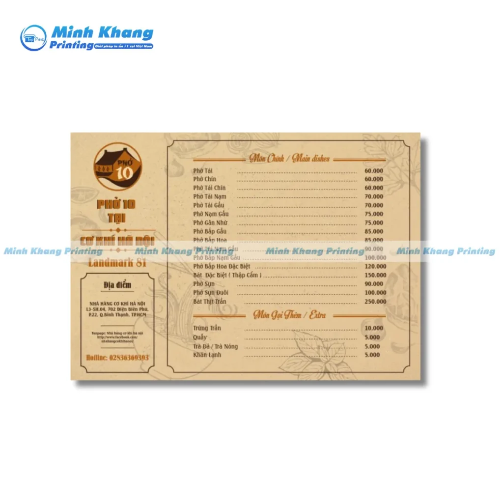 Mẫu thực đơn quán phở thiết kế theo phong cách retro – vintage