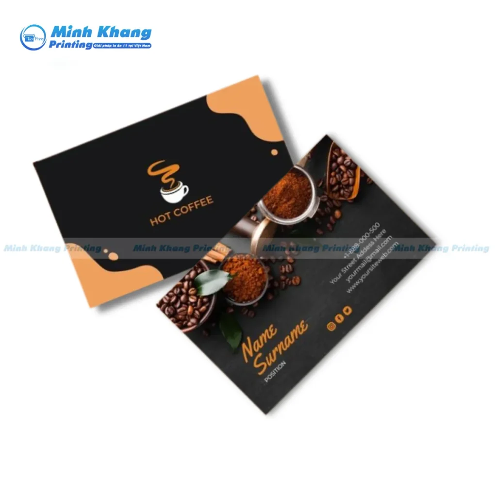 Mẫu Name Card Coffee với hình ảnh hạt cà phê, gợi cảm giác hương vị đặc trưng