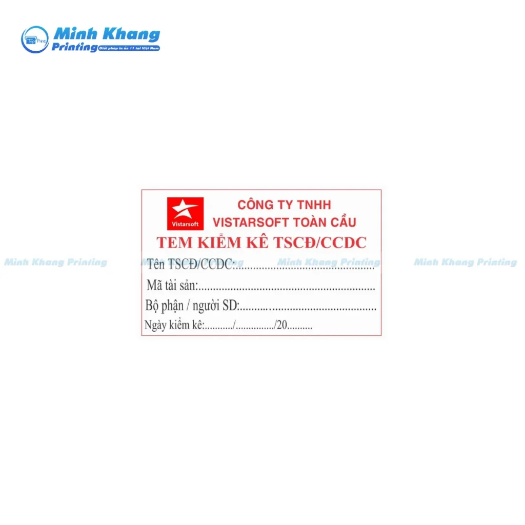 Mẫu tem kiểm kê tài sản chịu nhiệt, phù hợp môi trường nhiệt độ cao như kho xưởng, máy móc sản xuất