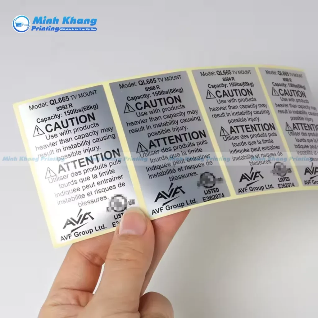 Mẫu tem tủ điện chống nước, decal xi bạc