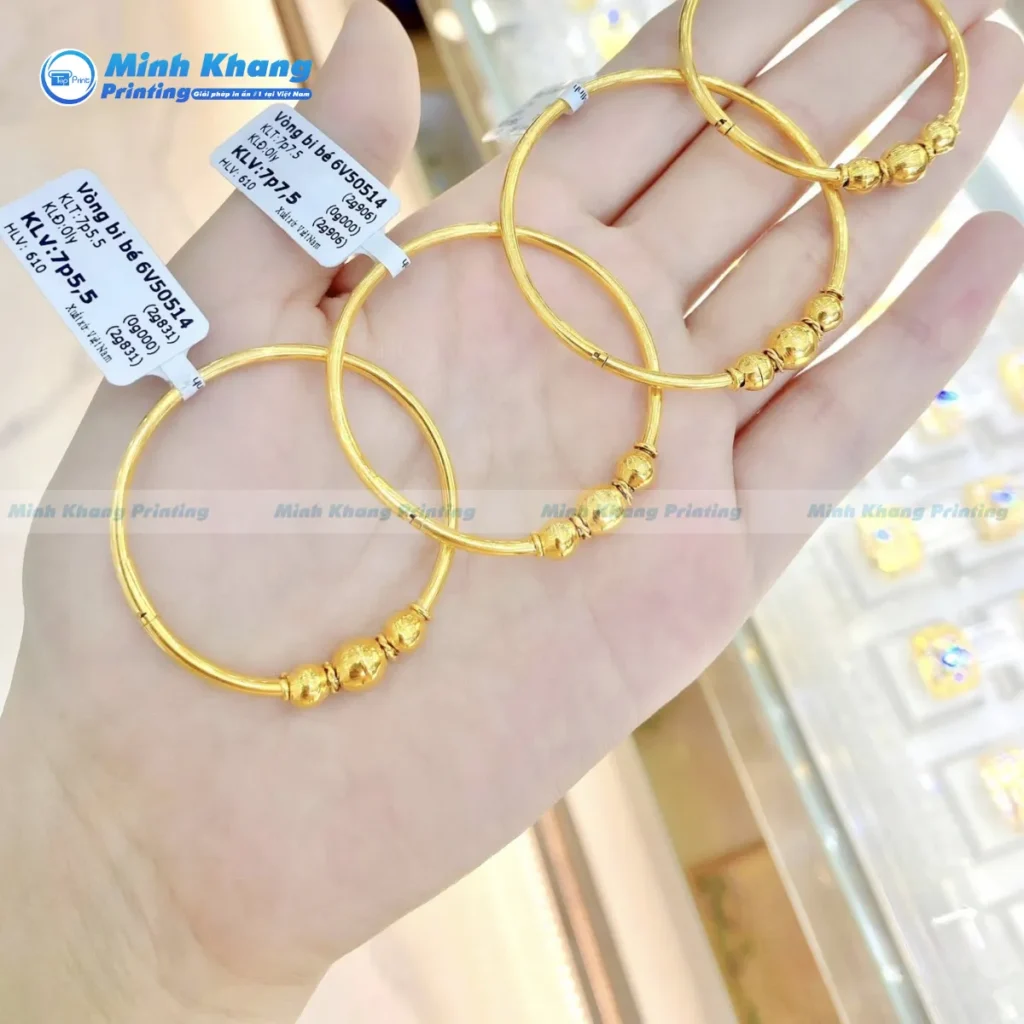 Mẫu tem in thông tin vàng bạc hỗ trợ xác nhận tuổi vàng, trọng lượng, đơn giá