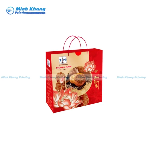 Mẫu túi giấy đựng bánh trung thu phong cách truyền thống, phối màu đỏ – vàng ấm áp