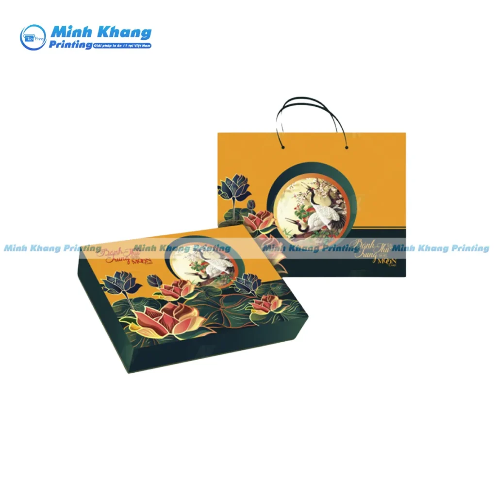 Mẫu combo hộp - túi giấy đựng bánh trung thu đồng bộ thiết kế