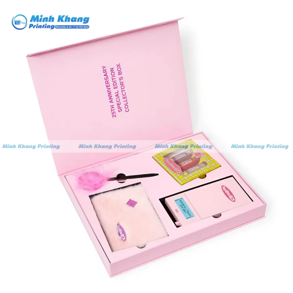 Mẫu hộp giấy cứng có khay định hình bên trong phù hợp với mỹ phẩm dạng lọ, tuýp hoặc hộp tròn