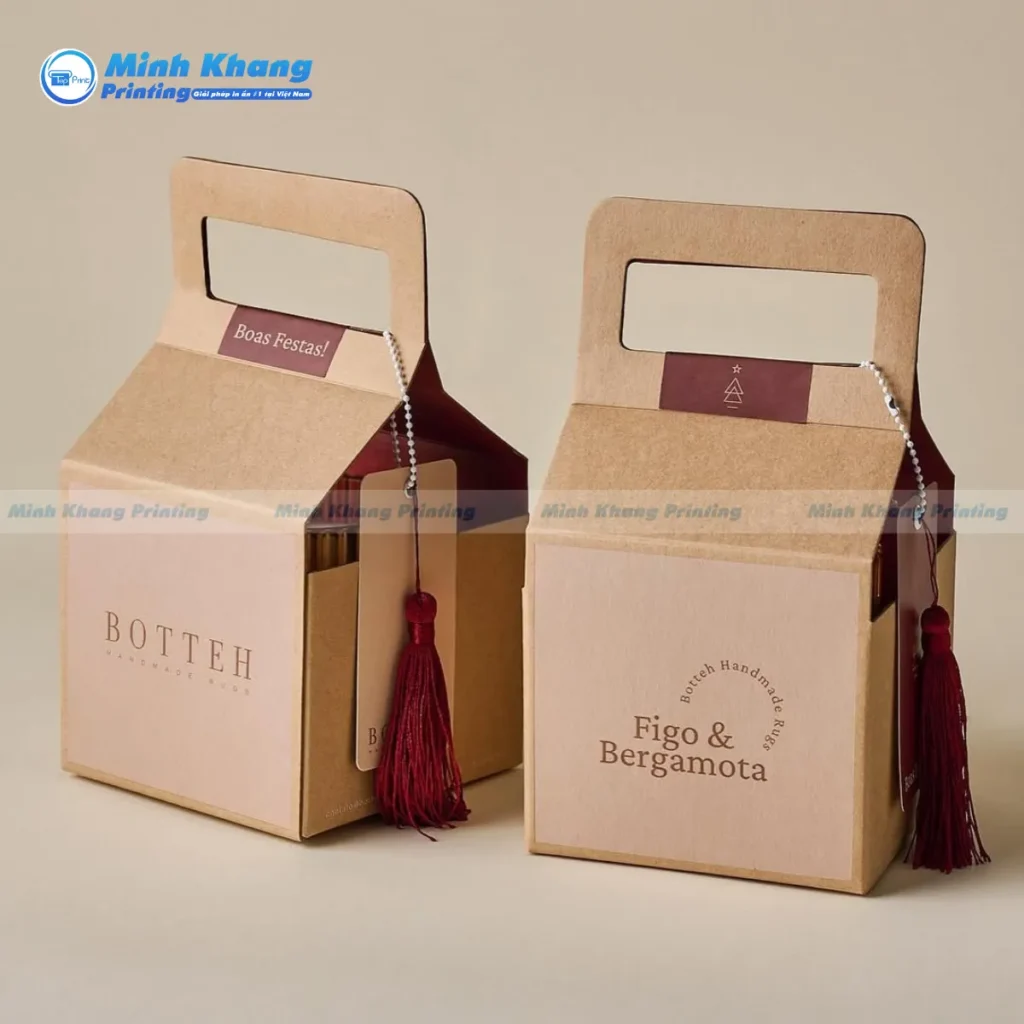Mẫu hộp giấy kraft take away đơn giản có quai xách cầm