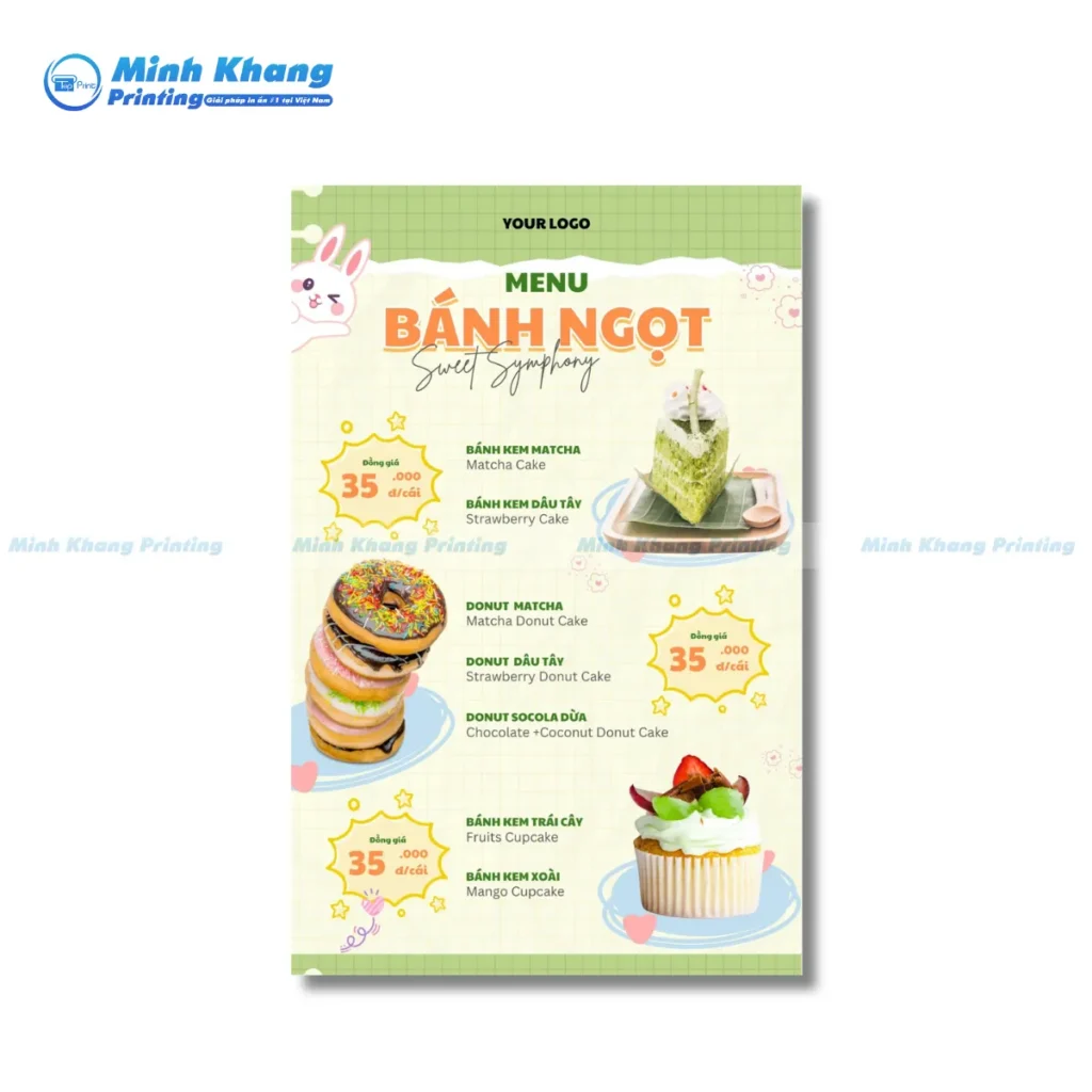 Mẫu menu tiệm bánh phong cách dễ thương, phù hợp với tiệm dành cho giới trẻ