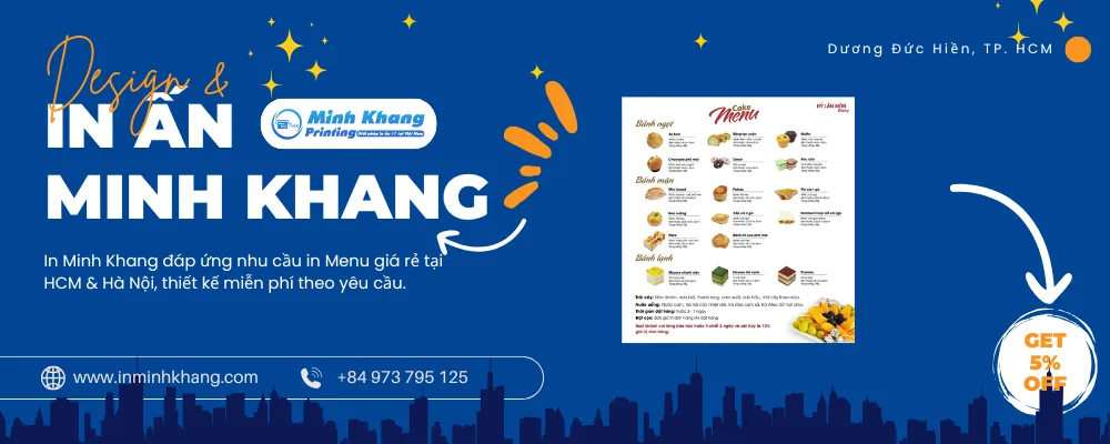 menu tiệm bánh
