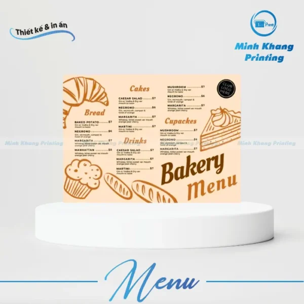 menu tiệm bánh
