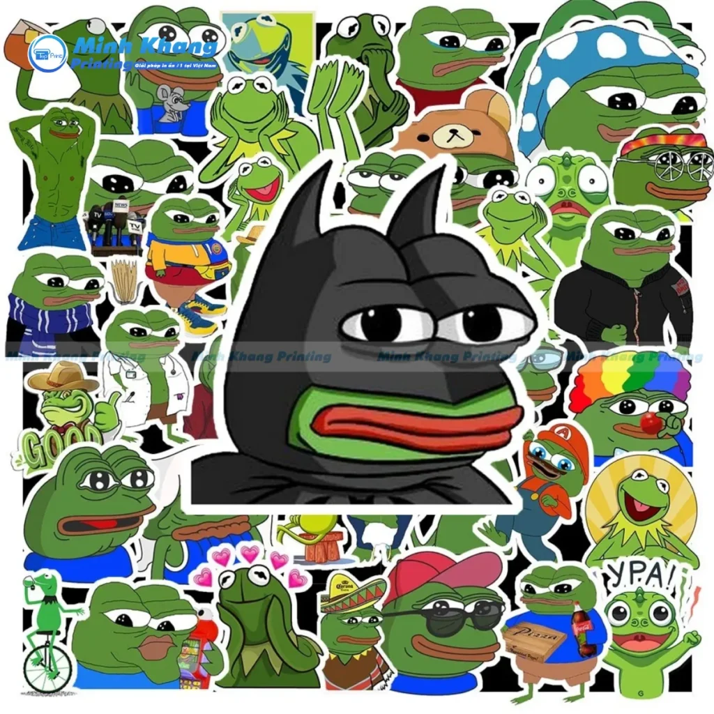 Mẫu sticker ếch xanh meme, hài hước, ếch mắt lòi cosplay batman