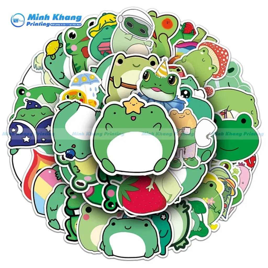 Mẫu sticker ếch xanh cute, dễ thương tròn, ú