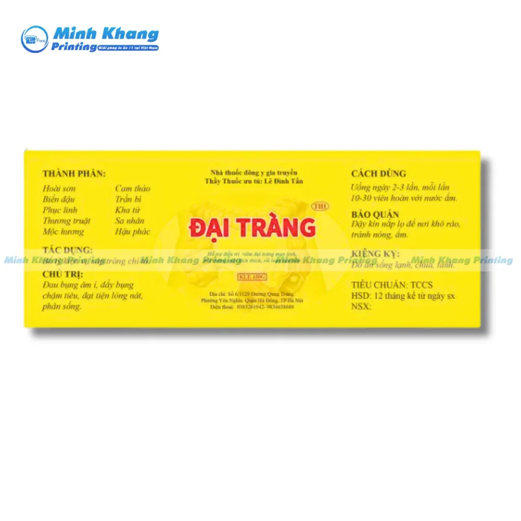 Mẫu nhãn thuốc đông y màu vàng Đại Tràng