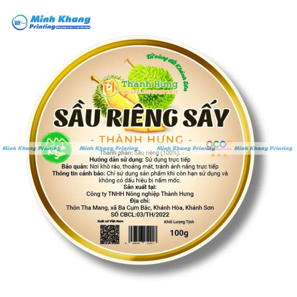 Mẫu tem nhãn tròn sầu riêng sấy