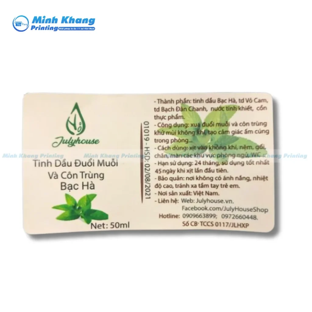 Mẫu tinh dầu đuổi muỗi hương bạc hà