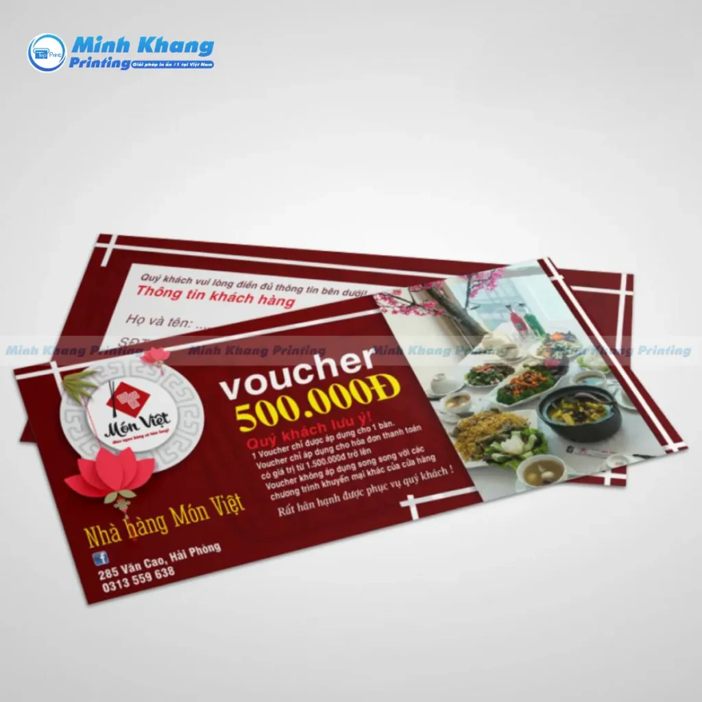 Mẫu voucher giảm giá đồ ăn, nhà hàng món việt 500.000Đ
